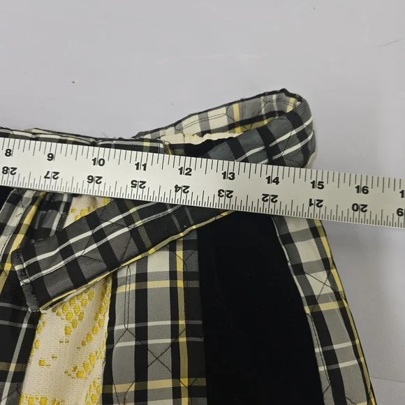 Vintage CHESSA DAVIS Womens Maxi‎ Skirt Plaid Velvet Lace Black Yellow Patchwork - Picture 5 of 7